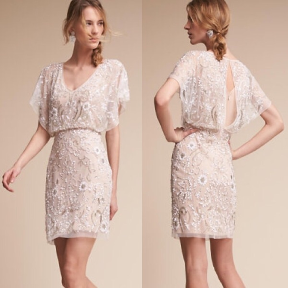 Aidan Mattox Cream Embellished Mini Dress